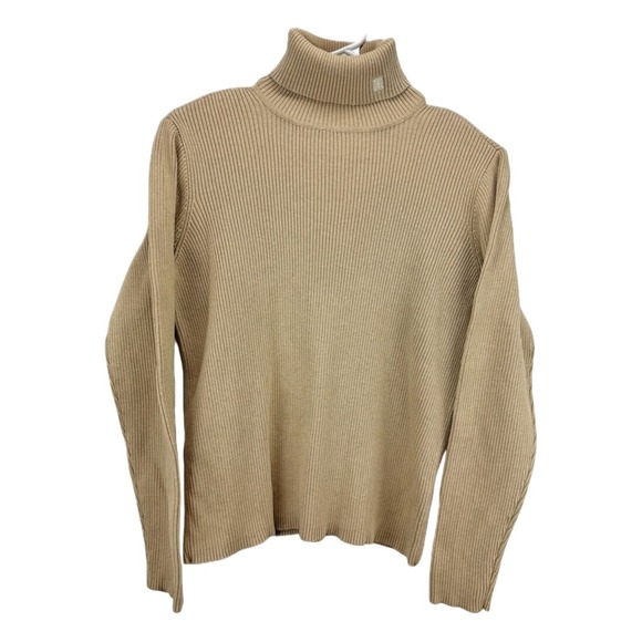 Lauren Ralph Lauren Brown / Tan Ribbed‎ Turtleneck Size Medium Capsule Neutral - Picture 1 of 11